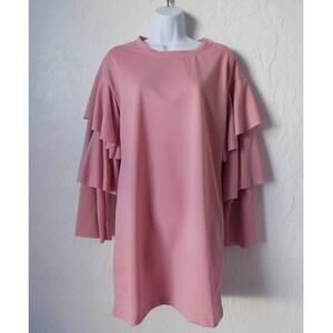 Charlotte Russe Pink Tunic Mini Dress Women size Small Ruffles Long Sleeves NWT